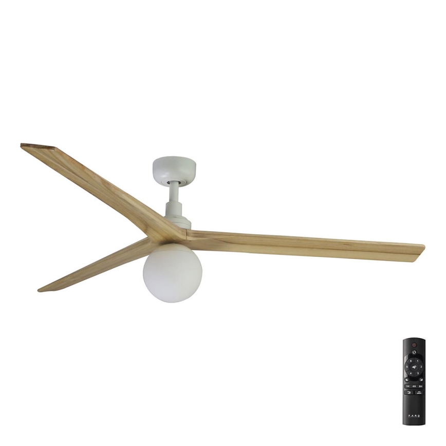 FARO 34279-11L - Ventilador de techo KLIM L 1xE27/15W/230V madera/blanco diá. 150 cm + control remoto