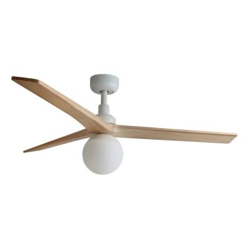 FARO 34280WT-11L - Ventilador de techo KLIM M 1xE27/15W/230V madera/blanco diá. 125 cm Wi-Fi Tuya + control remoto