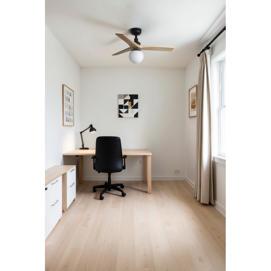 FARO 34284-11L - Ventilador de techo KLIM S 1xE27/15W/230V madera/negro diá. 92,5 cm + control remoto