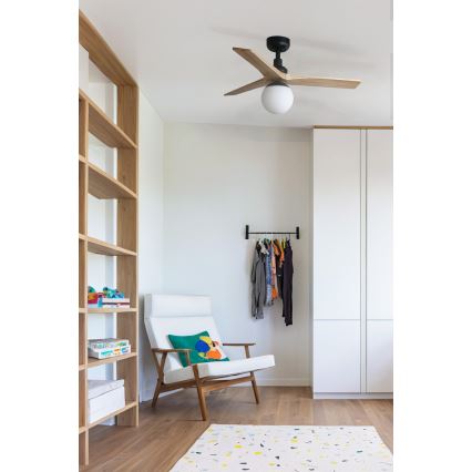 FARO 34284WT-11L - Ventilador de techo KLIM S 1xE27/15W/230V pino/negro diá. 92,5 cm Wi-Fi Tuya + control remoto