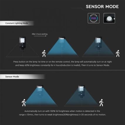 Farola solar LED con sensor LED/40W/9,6V IP65 6000K + control remoto