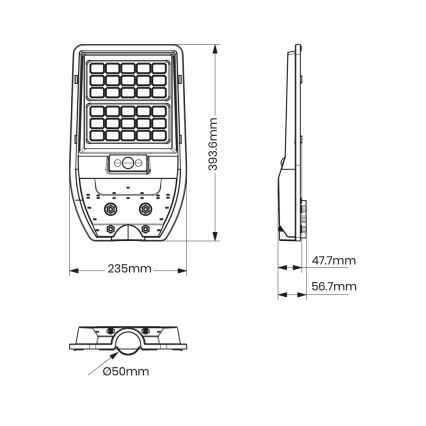 Farola Solar LED VIA 50W/5000 mAh 3.2V 6000K IP65 + mando a distancia