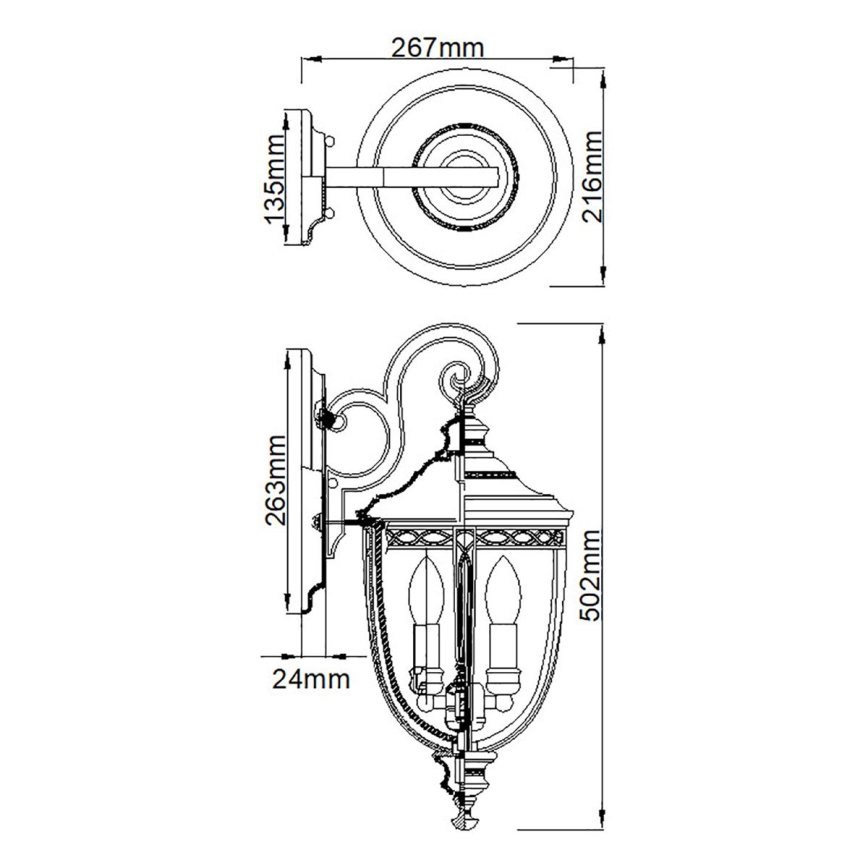 Feiss - Aplique de exterior ENGLISH BRIDLE 3xE14/60W/230V IP44