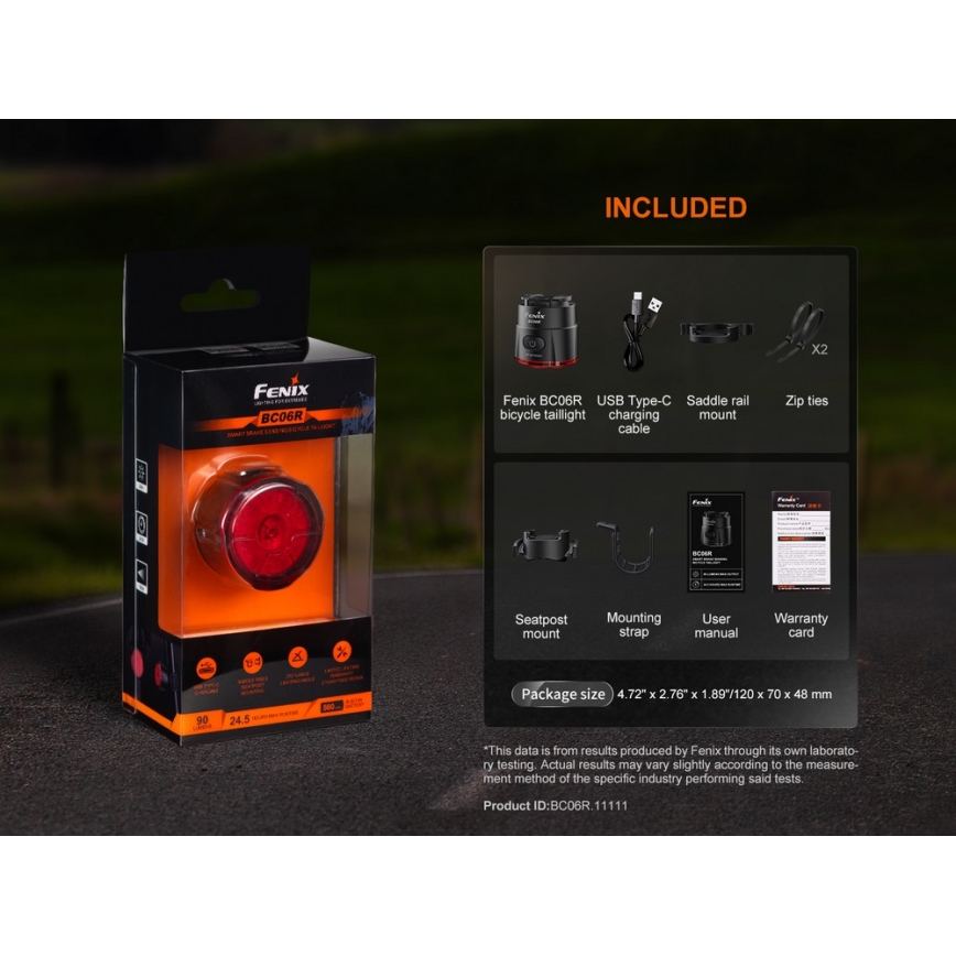 Fenix BC06R - LED Luz de bicicleta regulable y recargable LED/USB IP66 90 lm 24,5 h