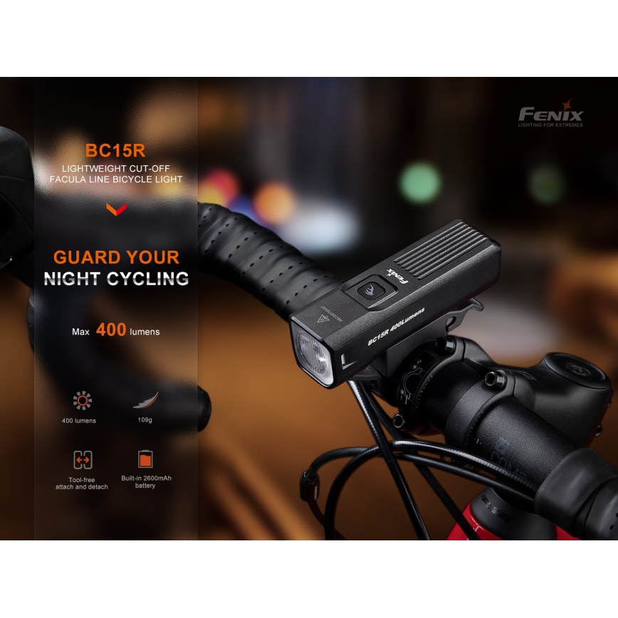 Fenix BC15R- LED Luz de bicicleta regulable y recargable LED/USB IP66 400 lm 31,5 horas