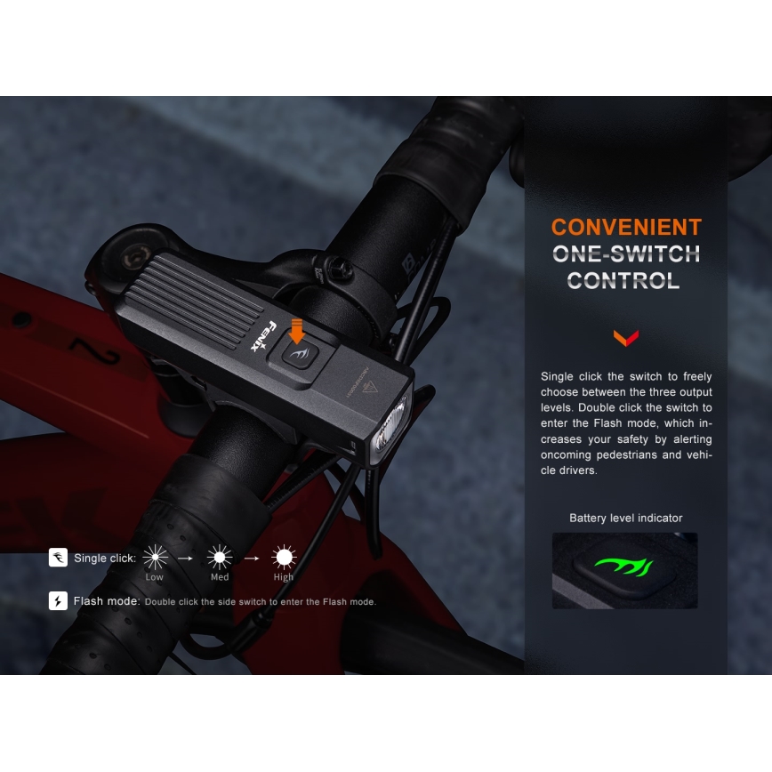 Fenix BC15R- LED Luz de bicicleta regulable y recargable LED/USB IP66 400 lm 31,5 horas