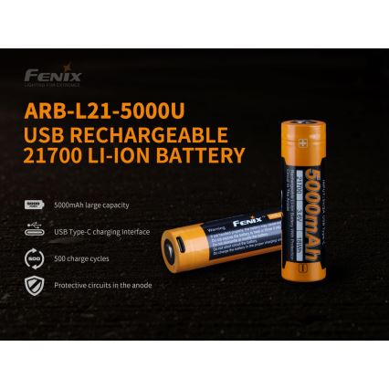 Fenix FE21700USB - 1pc Batería recargable USB/3.6V 5000 mAh