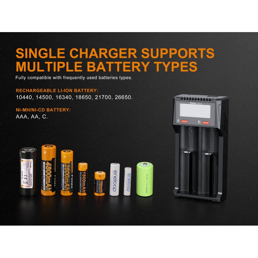 Fenix FENARED2 - Cargador de batería 2xLi-ion/AAA/AA/C 5V
