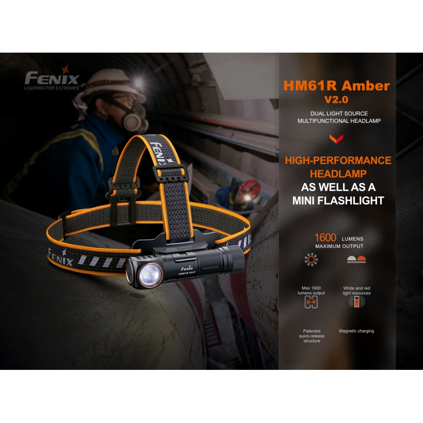 Fenix HM61RV20 - Linterna LED recargable LED/USB IP68 1600 lm 300 h