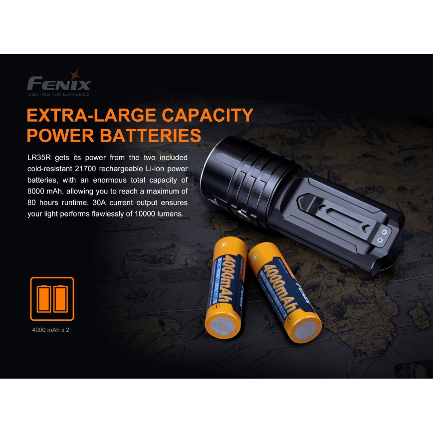 Fenix LR35R - Linterna recargable LED 6xLED/2x21700 4000 mAh IP68 10000 lm 80 h