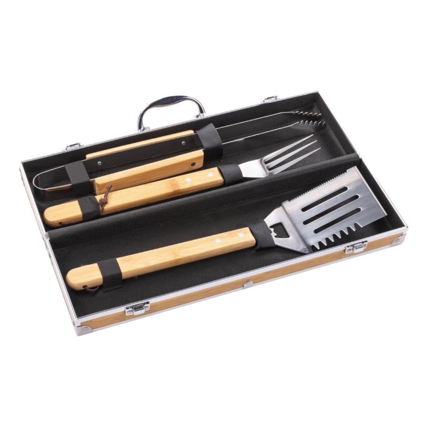 Fieldmann - Utensilios de parrilla de acero inoxidable con estuche 3 pz