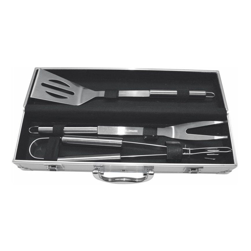 Fieldmann - Utensilios de parrilla en acero inoxidable con estuche 3 piezas