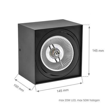 Foco CHLOE AR111 1xGU10/50W/230V cuadrado negro