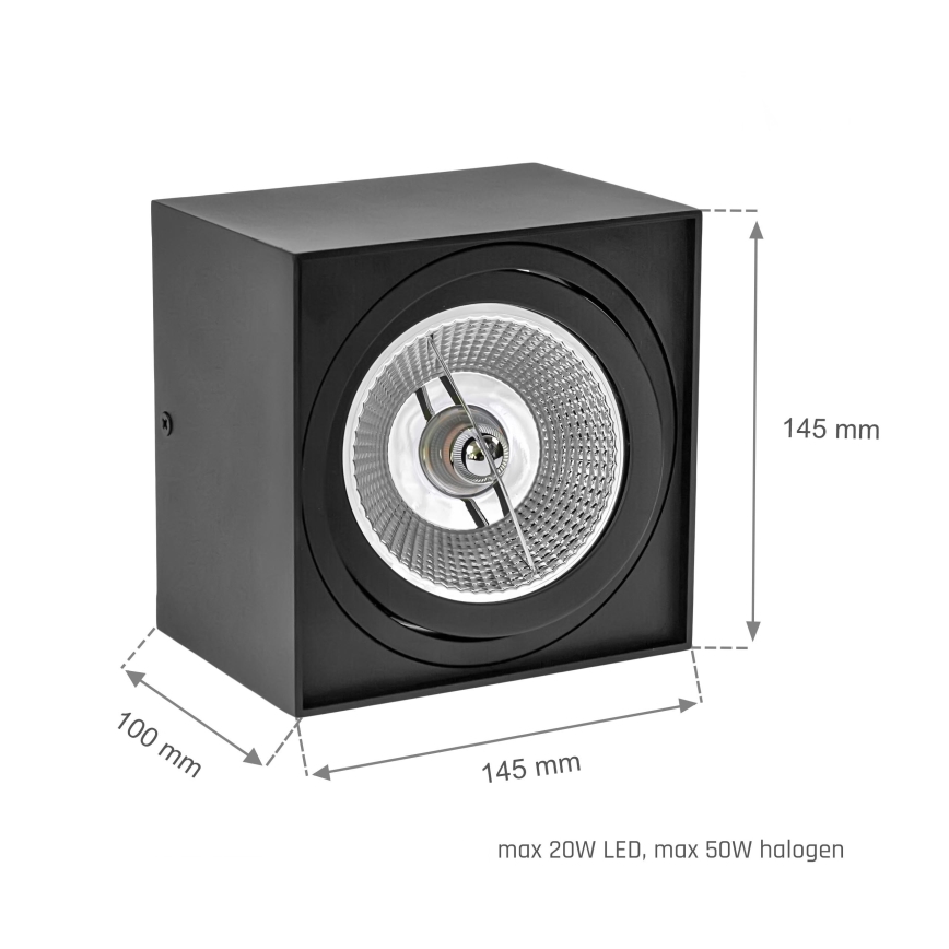 Foco CHLOE AR111 1xGU10/50W/230V cuadrado negro