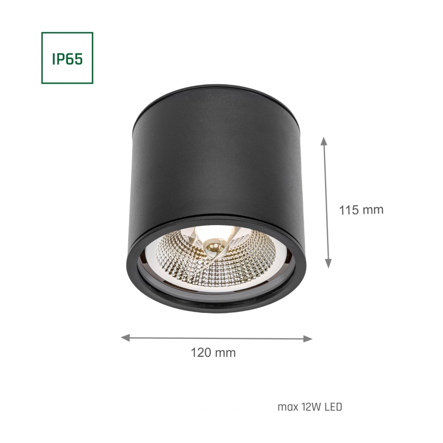 Foco de baño CHLOE AR111 1xGU10/12W/230V IP65 redondeado negro
