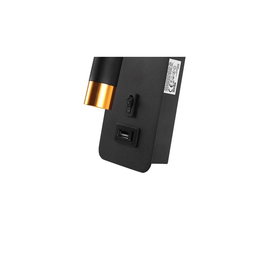 Foco de pared con cargador USB 1xG9/35W/230V negro/dorado