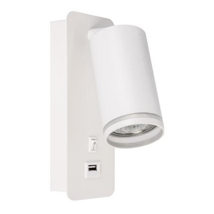 Foco de pared con cargador USB 1xGU10/35W/230V blanco