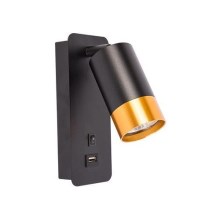 Foco de pared con cargador USB 1xGU10/35W/230V negro/dorado