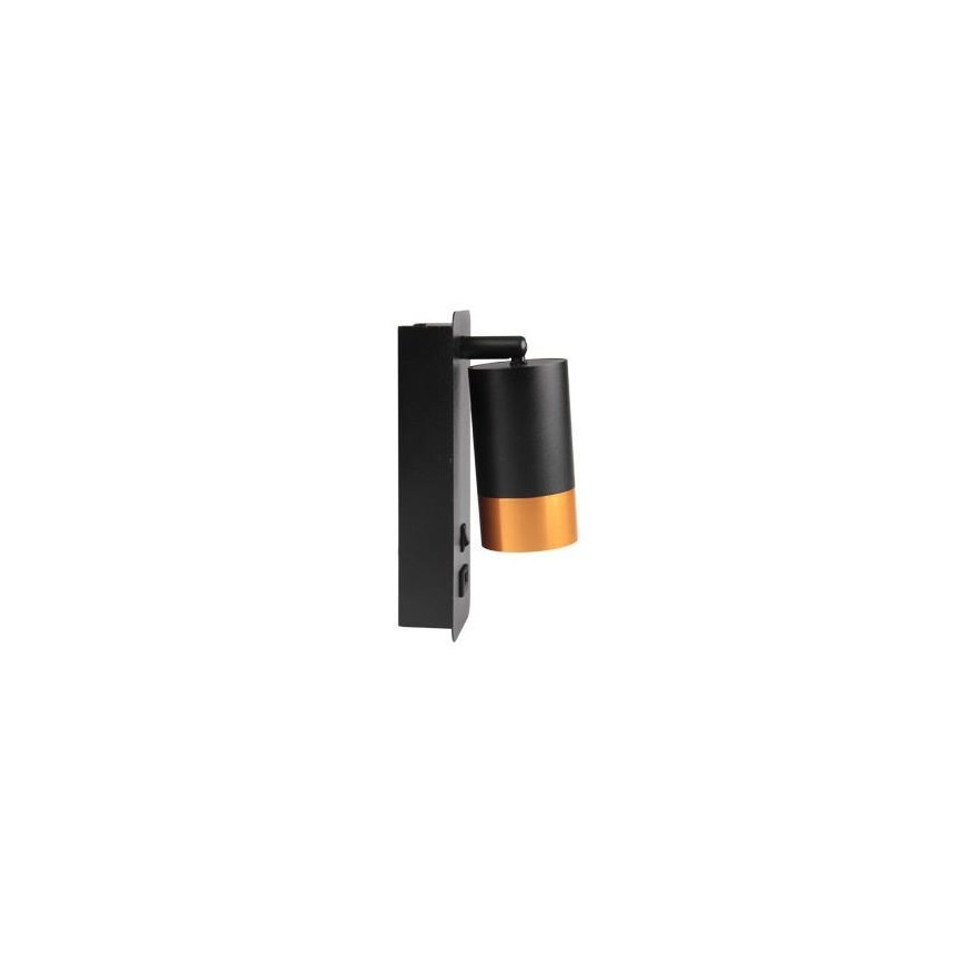 Foco de pared con cargador USB 1xGU10/35W/230V negro/dorado