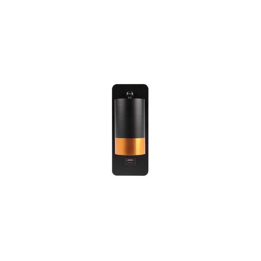 Foco de pared con cargador USB 1xGU10/35W/230V negro/dorado