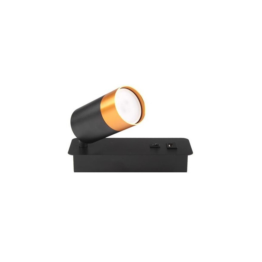 Foco de pared con cargador USB 1xGU10/35W/230V negro/dorado