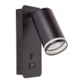 Foco de pared con cargador USB 1xGU10/35W/230V negro