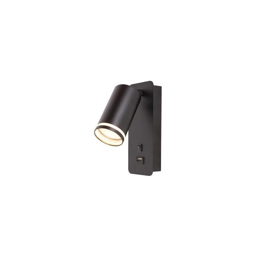 Foco de pared con cargador USB 1xGU10/35W/230V negro