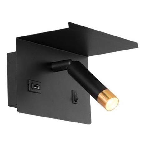 Foco de pared con estante y USB con cargador 1xG9/35W/230V negro/dorado
