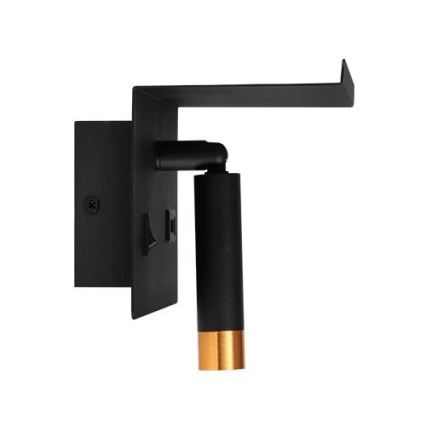 Foco de pared con estante y USB con cargador 1xG9/35W/230V negro/dorado