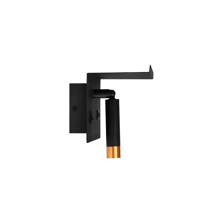 Foco de pared con estante y USB con cargador 1xG9/35W/230V negro/dorado