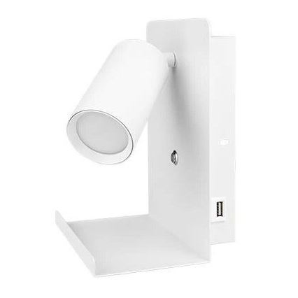 Foco de pared con estante y USB con cargador 1xGU10/35W/230V blanco