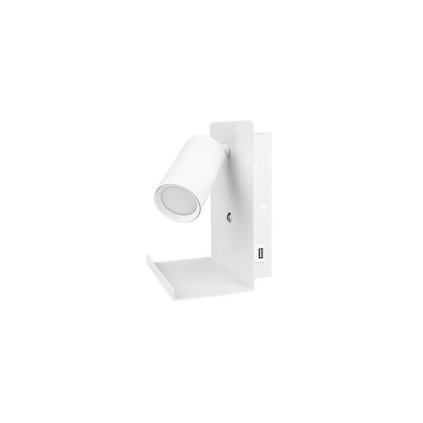 Foco de pared con estante y USB con cargador 1xGU10/35W/230V blanco