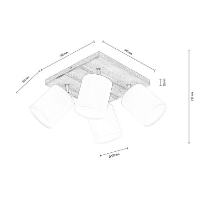 Foco de techo APRILLIA 4xE27/25W/230V roble/blanco - Certificado FSC