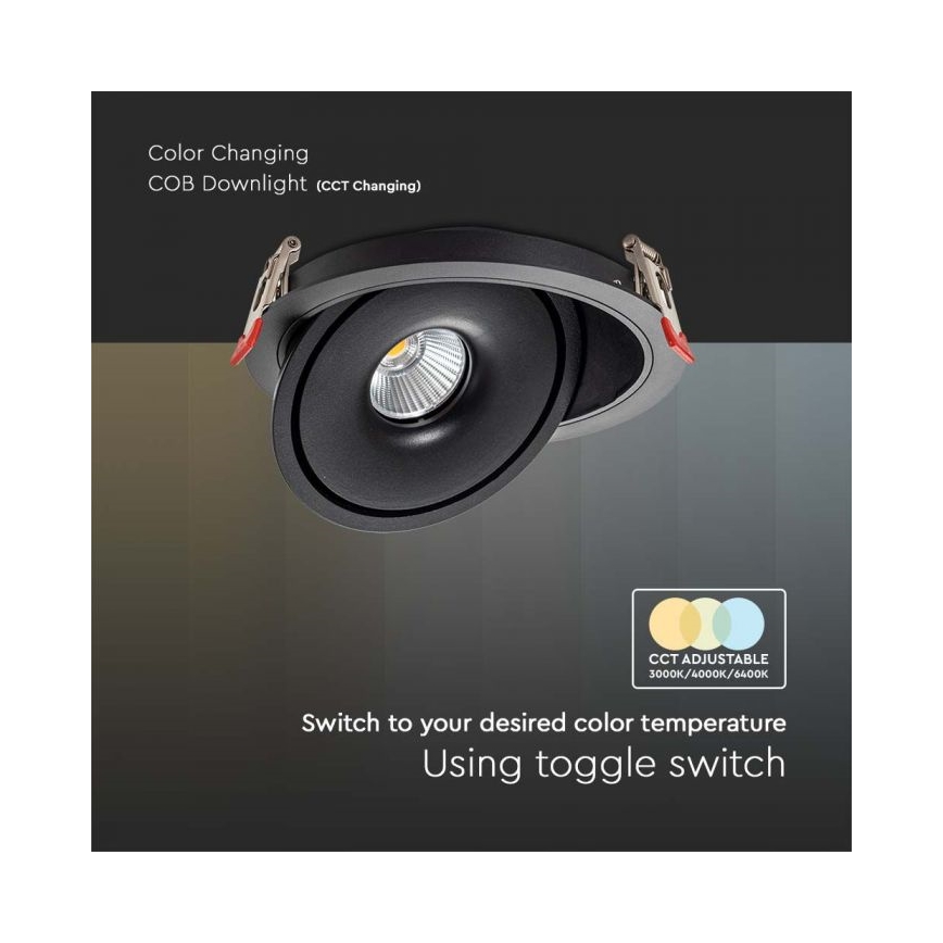 Foco empotrable LED LED/20W/230V 3000/4000/6400K d. 16,5 cm negro