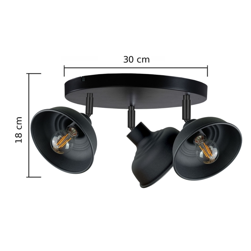 Foco FAUN 3xE27/60W/230V negro