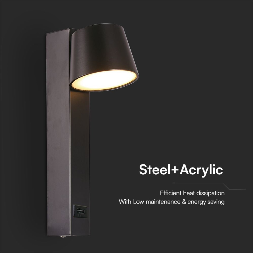Foco LED de pared con puerto USB LED/8W/230V 3000K
