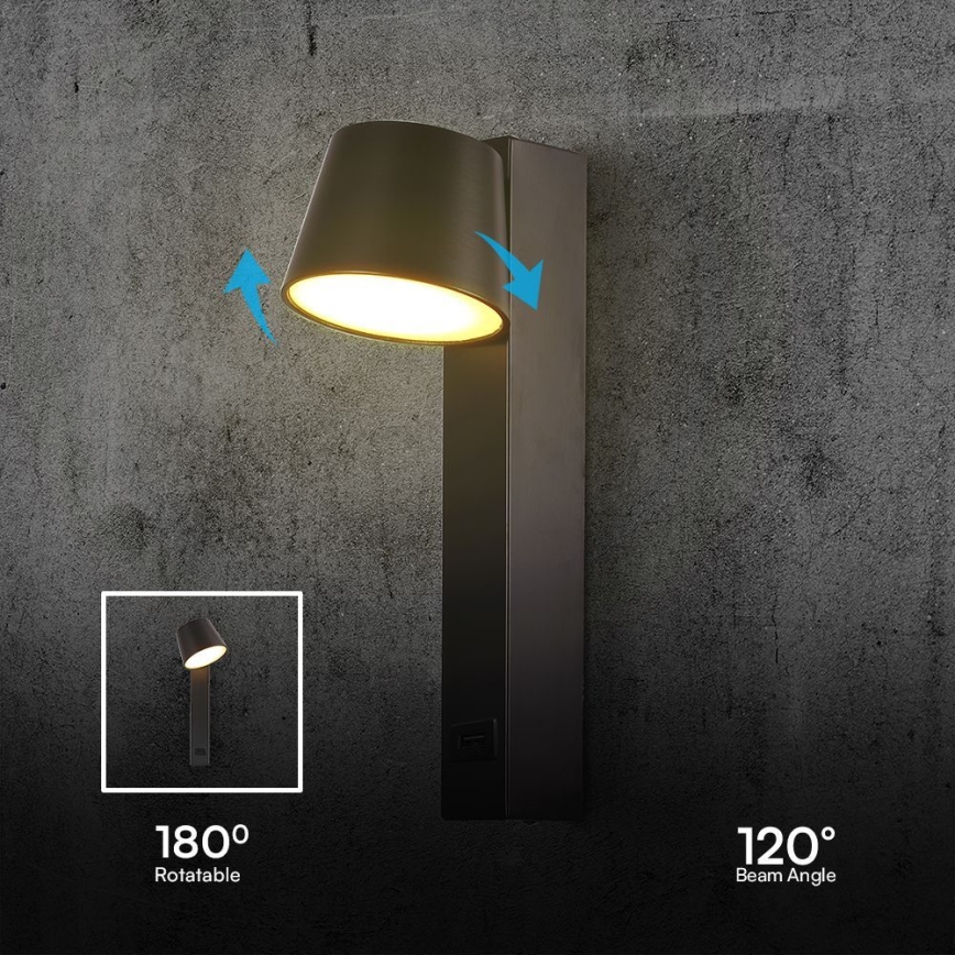 Foco LED de pared con puerto USB LED/8W/230V 3000K