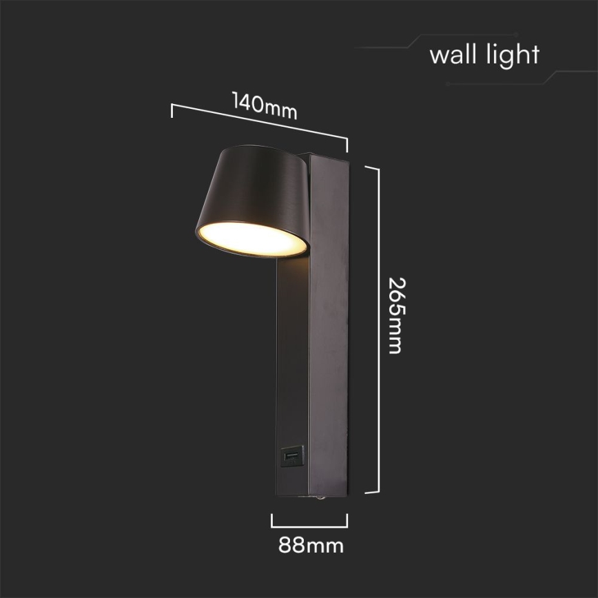 Foco LED de pared con puerto USB LED/8W/230V 3000K