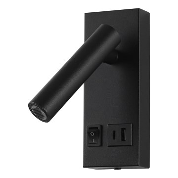 Foco LED de pared con USB LED/2W/230V negro