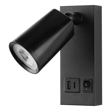 Foco LED de pared con USB LED/5W/230V negro