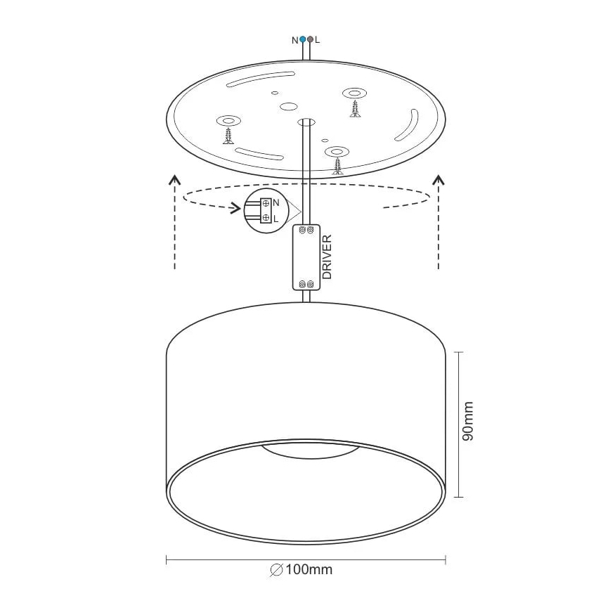 Foco LED LED/16W/230V 4000K diá. 10 cm negro