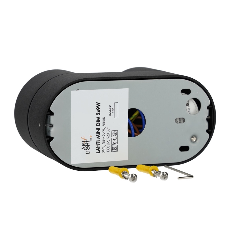 Foco LED regulable LAHTI MINI 2xLED/9W/230V 3000K CRI 90 negro