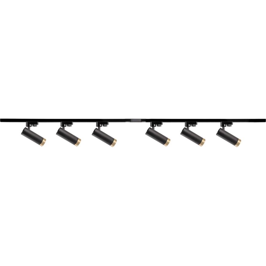 Foco para sistema de rieles FADO 6xGU10/10W/230V + 2x1 m Sistema de rieles negro