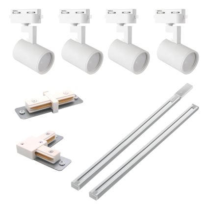 Foco para sistema de rieles LYNX 4xGU10/10W/230V + 2 x 75 cm Sistema de rieles blanco