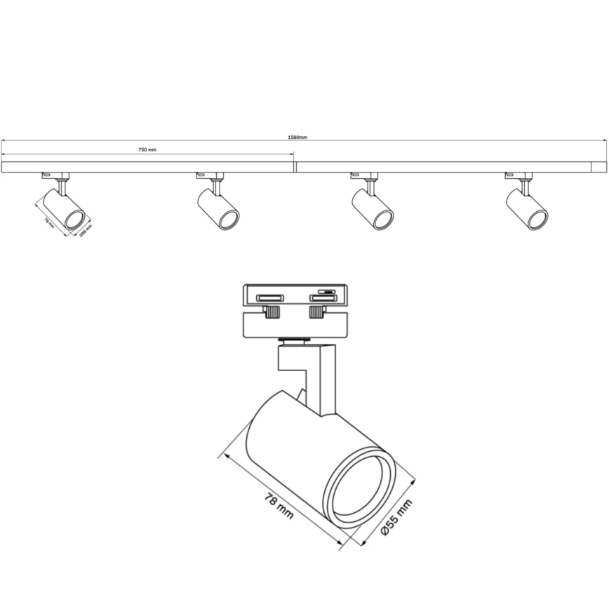 Foco para sistema de rieles LYNX 4xGU10/10W/230V + 2 x 75 cm Sistema de rieles blanco