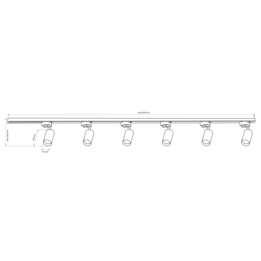 Foco para sistema de rieles PARIS 6xGU10/10W/230V + 2x1 m sistema de rieles blanco