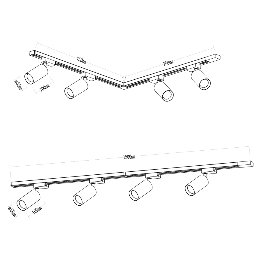 Foco para sistema de rieles PIPE 4xGU10/10W/230V blanco