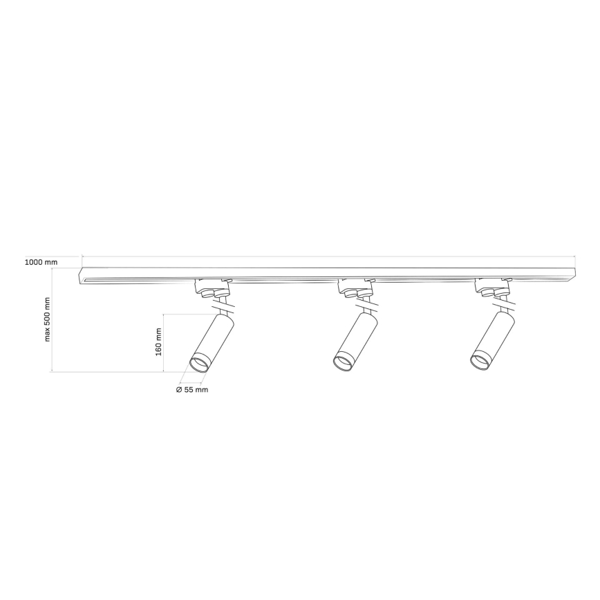 Foco para sistema de rieles PORTO 3xGU10/10W/230V + 1 m Sistema de rieles negro