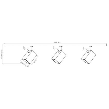 Foco para sistema de rieles SQUARE 3xGU10/10W/230V + 1 m sistema de rieles negro