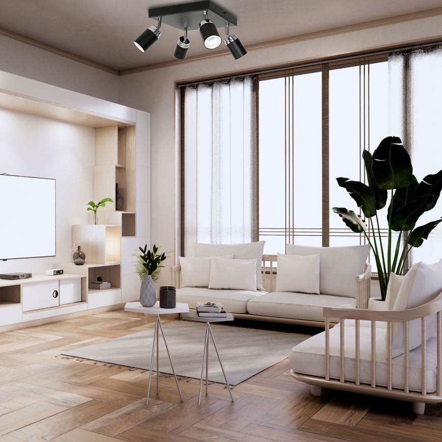Foco RENO 4xGU10/8W/230V negro/cromo brillante